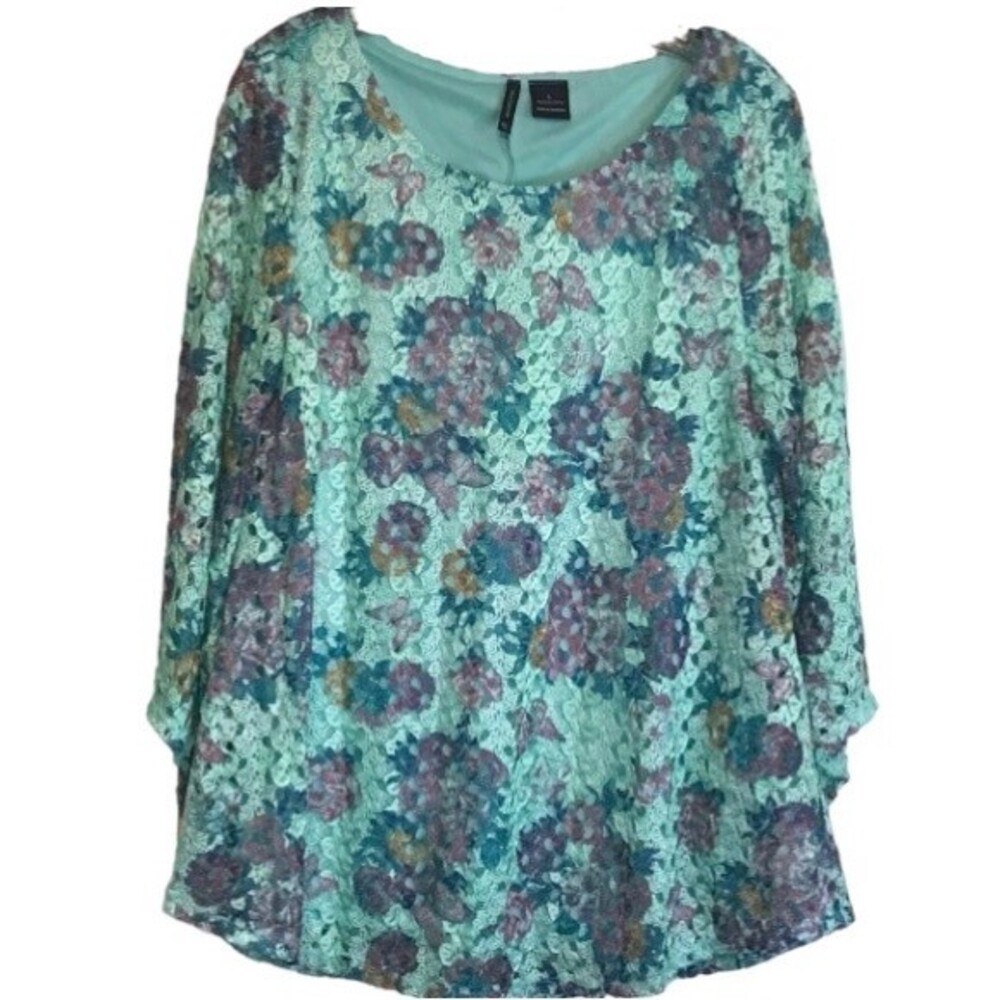 New Directions Blouse with Floral Lace Overlay